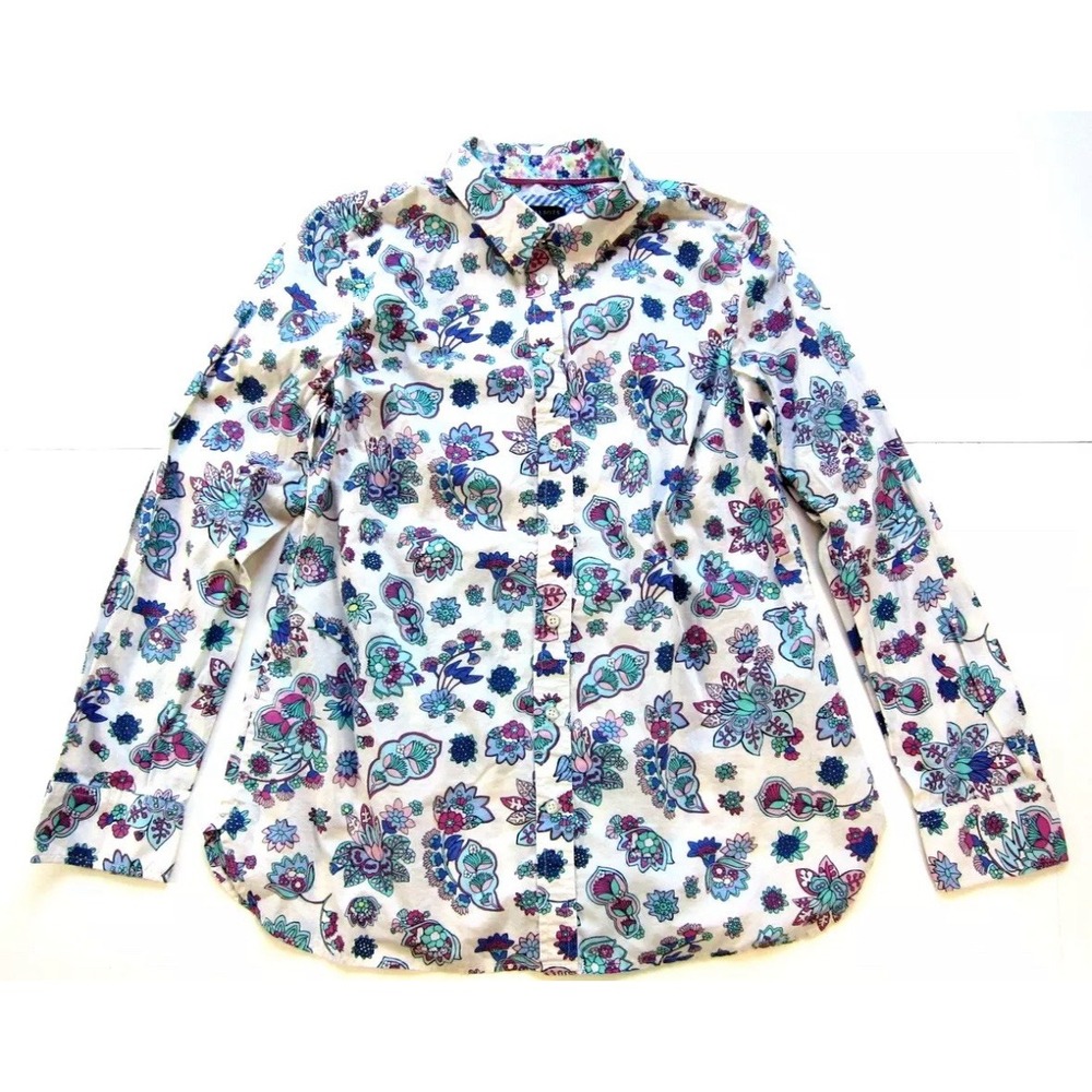 $108 Talbots Crisp Cotton Pink Blue Floral Paisley Blouse Top Button Up 1X‎ /18W